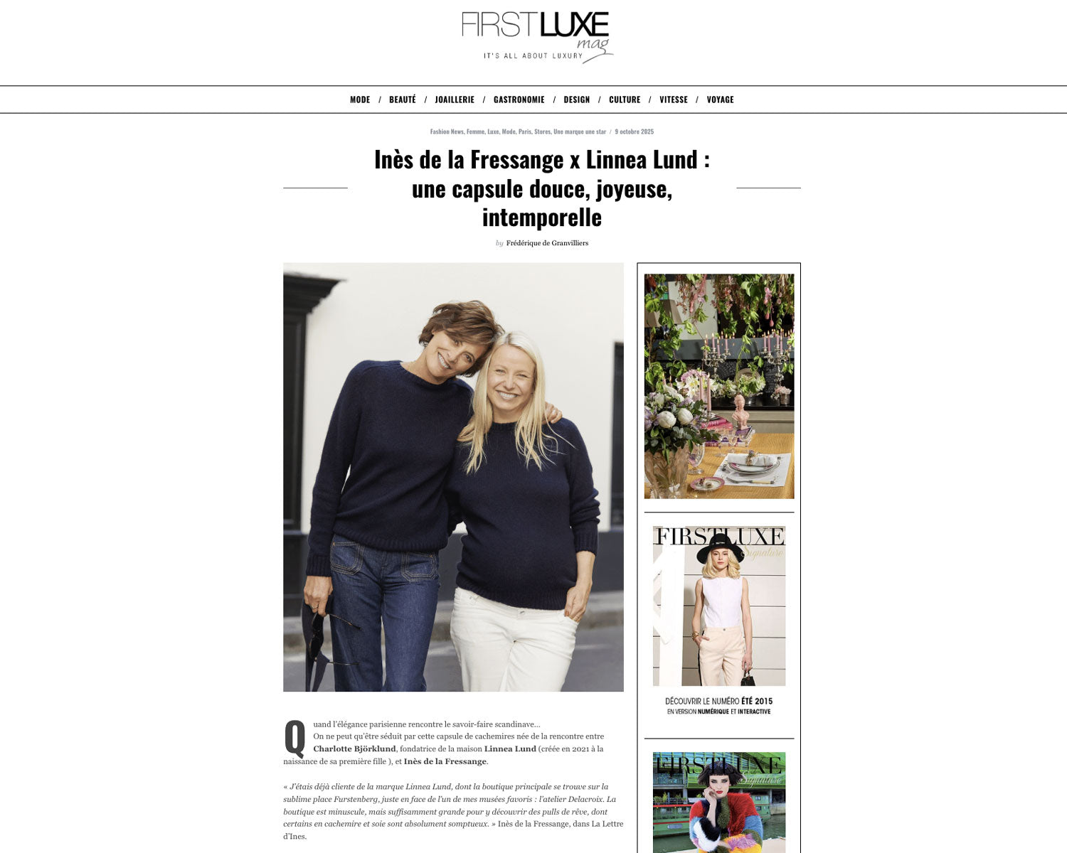 Linnea Lund in FIRSTLUXE : our collaboration with Ines de la Fressange in the spotlight