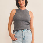 Ribbed cashmere tank top women grey - front view | Amanda | Linnea Lund