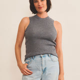 Ribbed cashmere tank top women grey - front view | Amanda | Linnea Lund