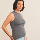 Ribbed cashmere tank top women grey - side view | Amanda | Linnea Lund