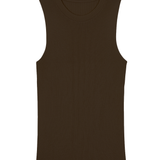 A dark brown, round neck, sleeveless cashmere tank top | Amanda | Linnea Lund