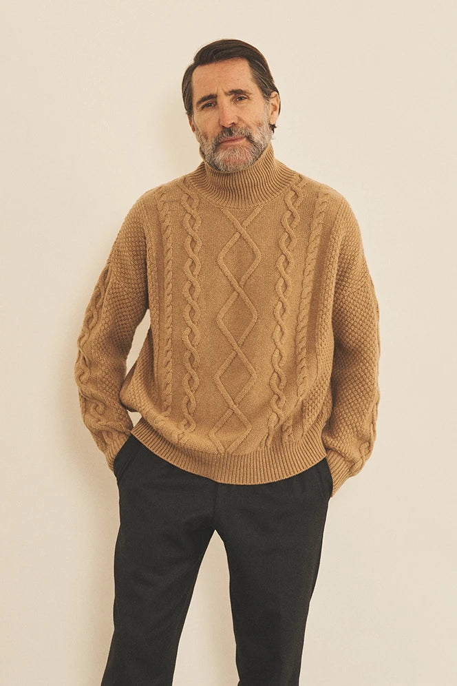 Brown macchiato men cashmere sweater - front view | Bjorn | Linnea Lund