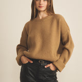 Ribbed camel brown women cashmere sweater - front view | Edward | Linnea Lund