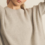 Ribbed light grey women cashmere sweater - focus | Edward | Linnea Lund