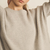 Ribbed light grey women cashmere sweater - focus | Edward | Linnea Lund