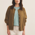 Cashmere cardigan women ocher green - front view | Gabriella | Linnea Lund