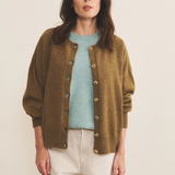 Cashmere cardigan women ocher green - front view | Gabriella | Linnea Lund