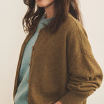 Cashmere cardigan women ocher green - focus view | Gabriella | Linnea Lund