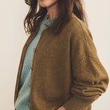 Cashmere cardigan women ocher green - focus view | Gabriella | Linnea Lund
