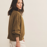 Cashmere cardigan women ocher green - side view | Gabriella | Linnea Lund