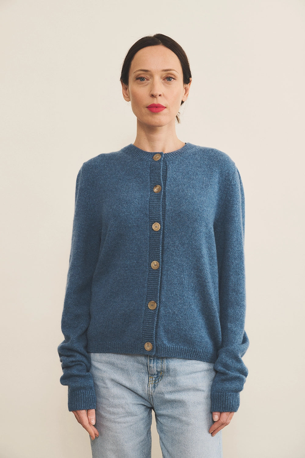 Blue women cashmere cardigan - front view | Greta | Linnea Lund