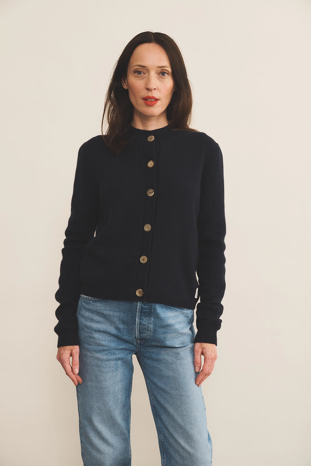 Midnight blue women cashmere cardigan - front view | Greta | Linnea Lund
