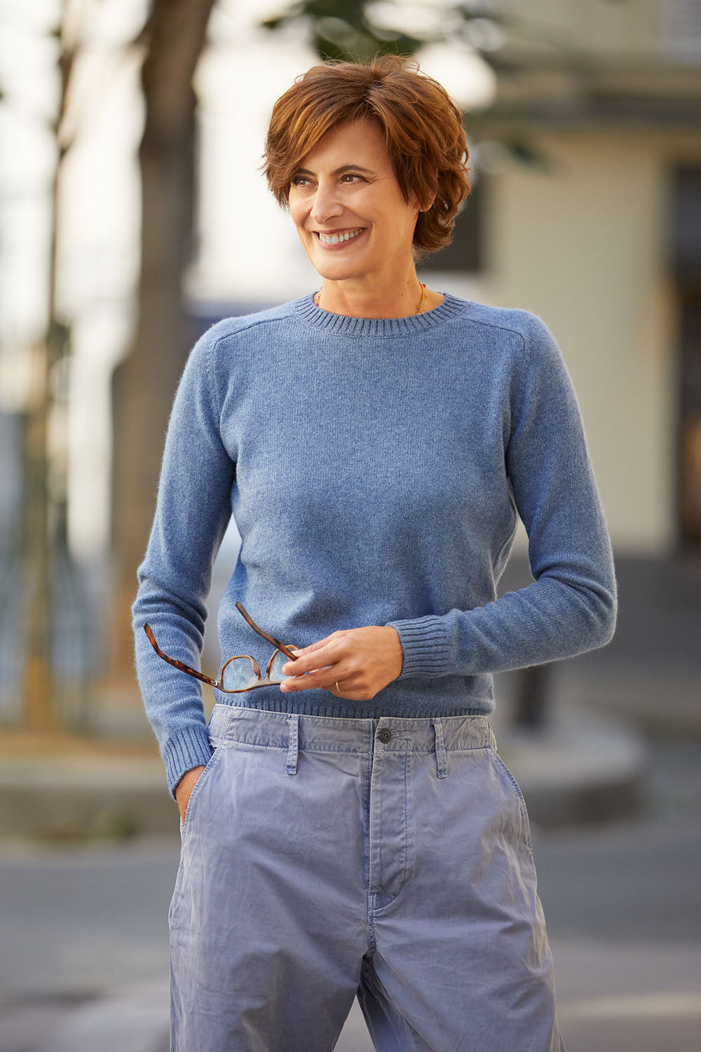 Blue denim color women cashmere sweater | Ines | Ines de la Fressange x Linnea Lund