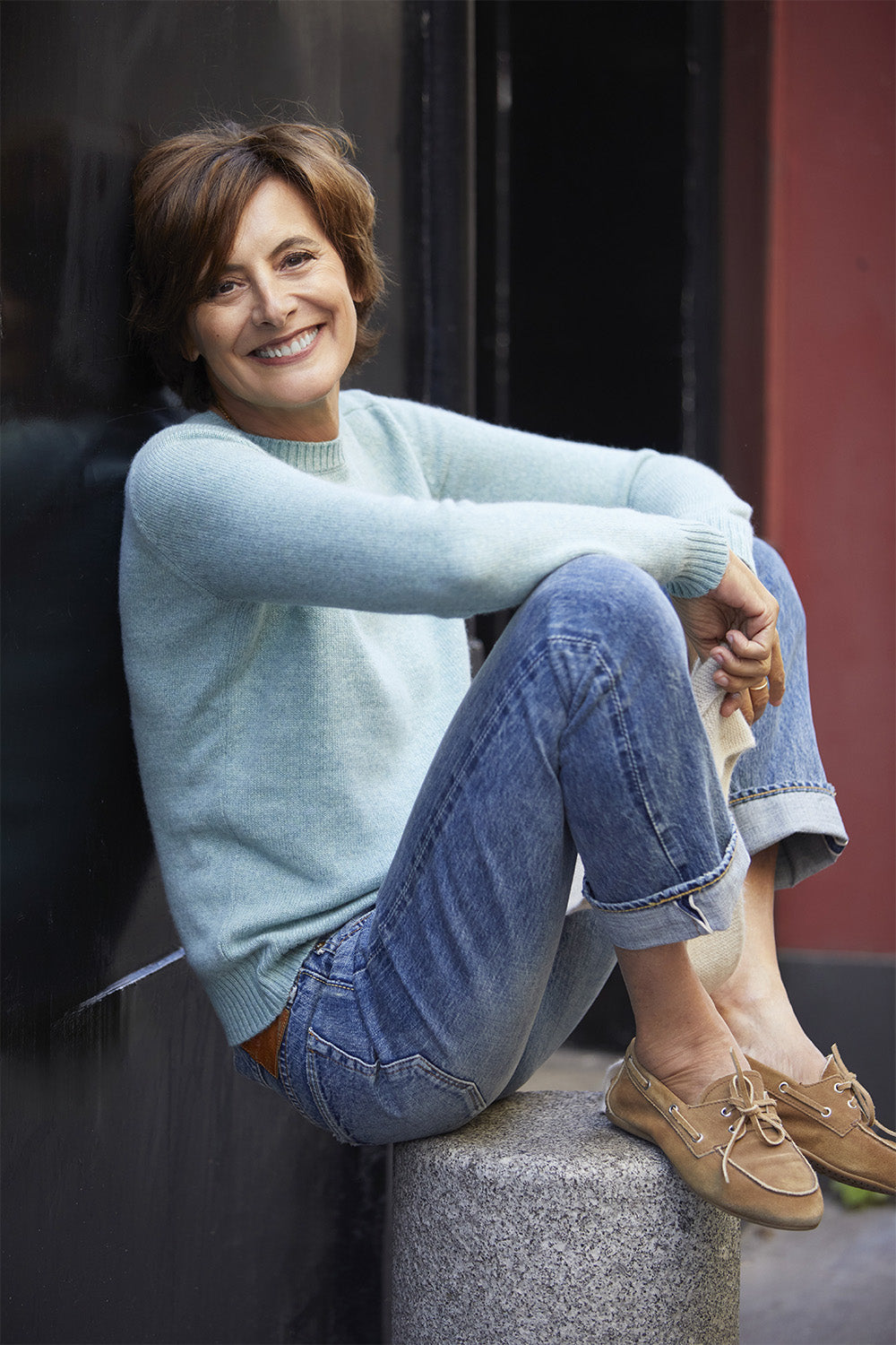 aqua color women cashmere sweater - front view | Ines | Ines de la Fressange x Linnea Lund