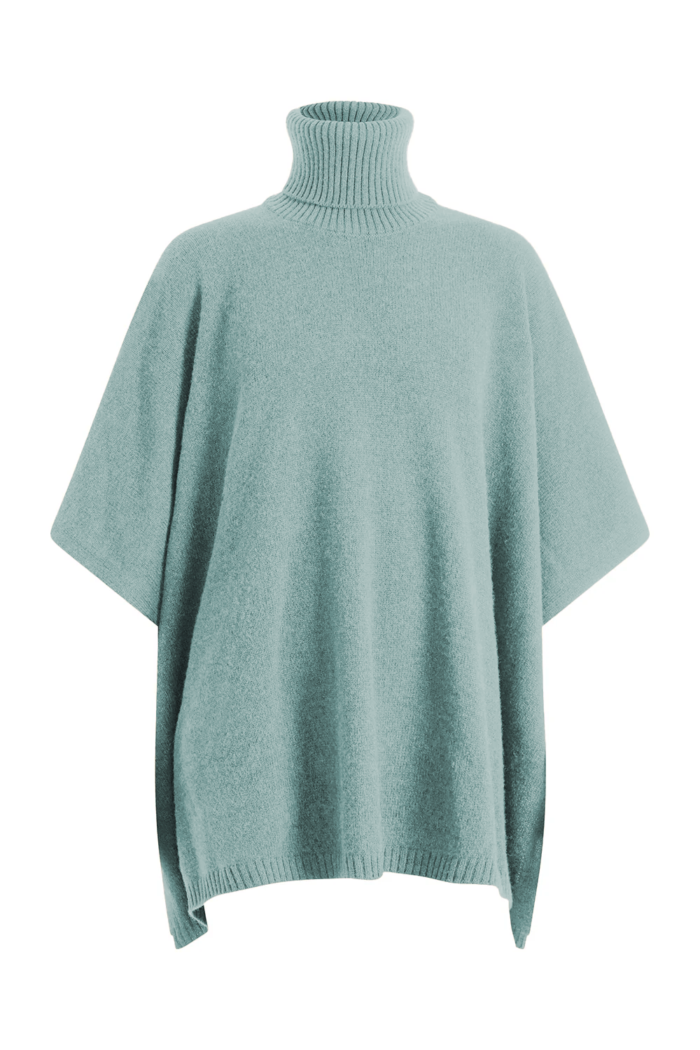 A light blue turtleneck cashmere poncho with cut sides | Angela | Linnea Lund