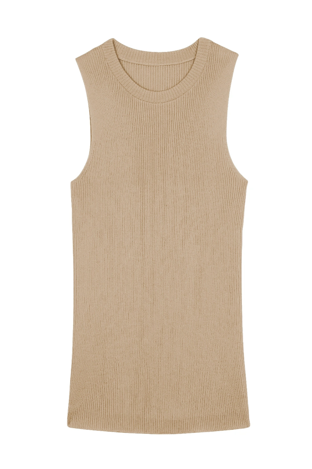 A camel, round neck, sleeveless cashmere tank top | Amanda | Linnea Lund