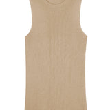 A camel, round neck, sleeveless cashmere tank top | Amanda | Linnea Lund