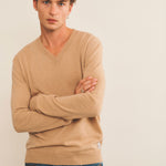 Cashmere sweater men beige - front view | Max | Linnea Lund