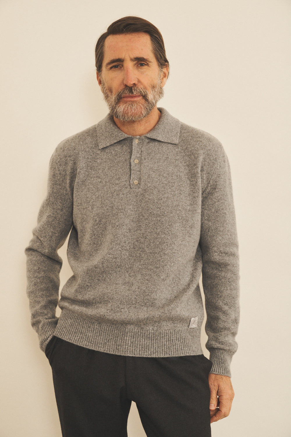 Grey cashmere polo sweater men - front view | Ralph | Linnea Lund