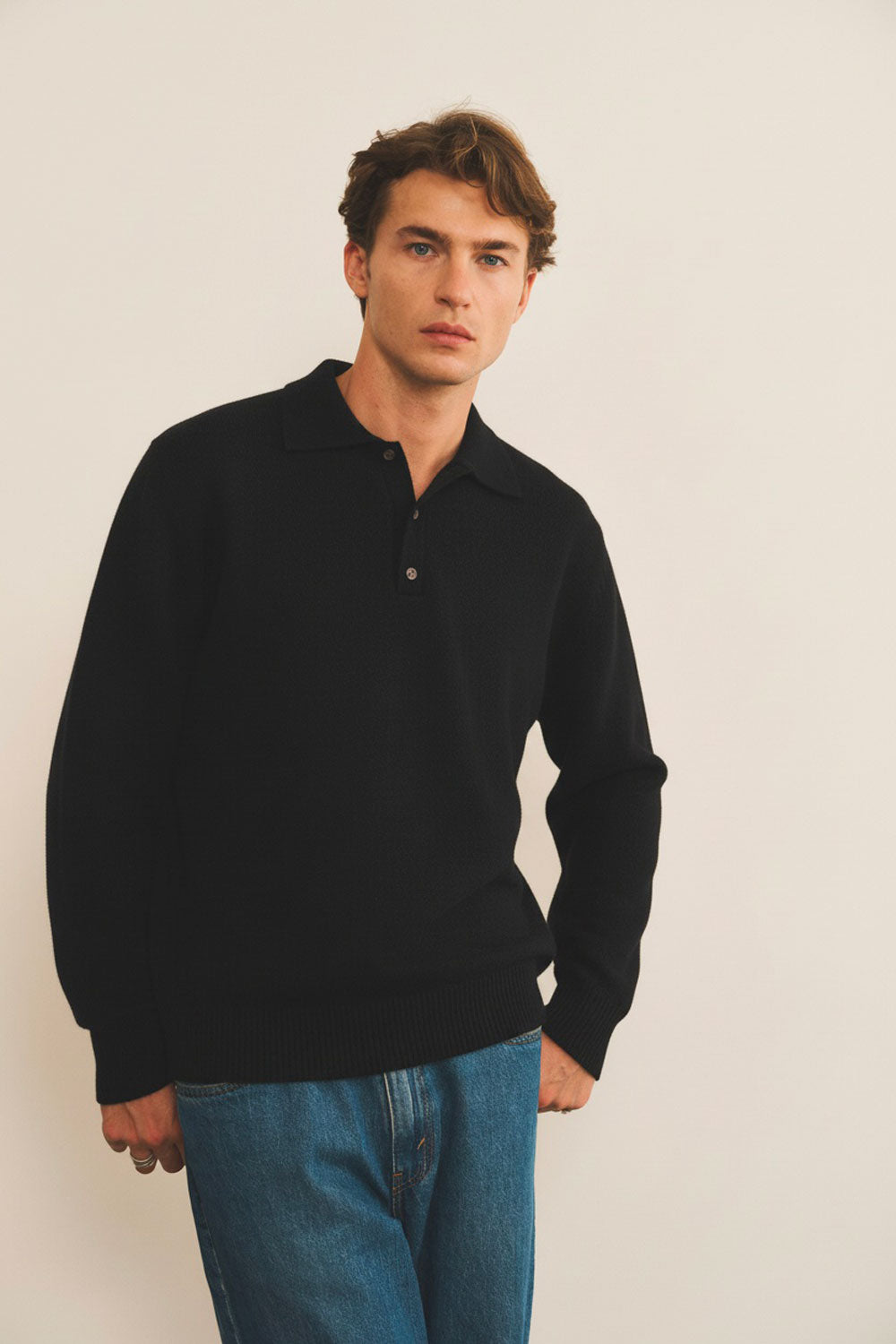 Black cashmere polo sweater men - front view | Ralph | Linnea Lund