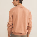 Salmon color cashmere polo sweater men - back view | Ralph | Linnea Lund