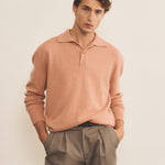 Salmon color cashmere polo sweater men - front view | Ralph | Linnea Lund