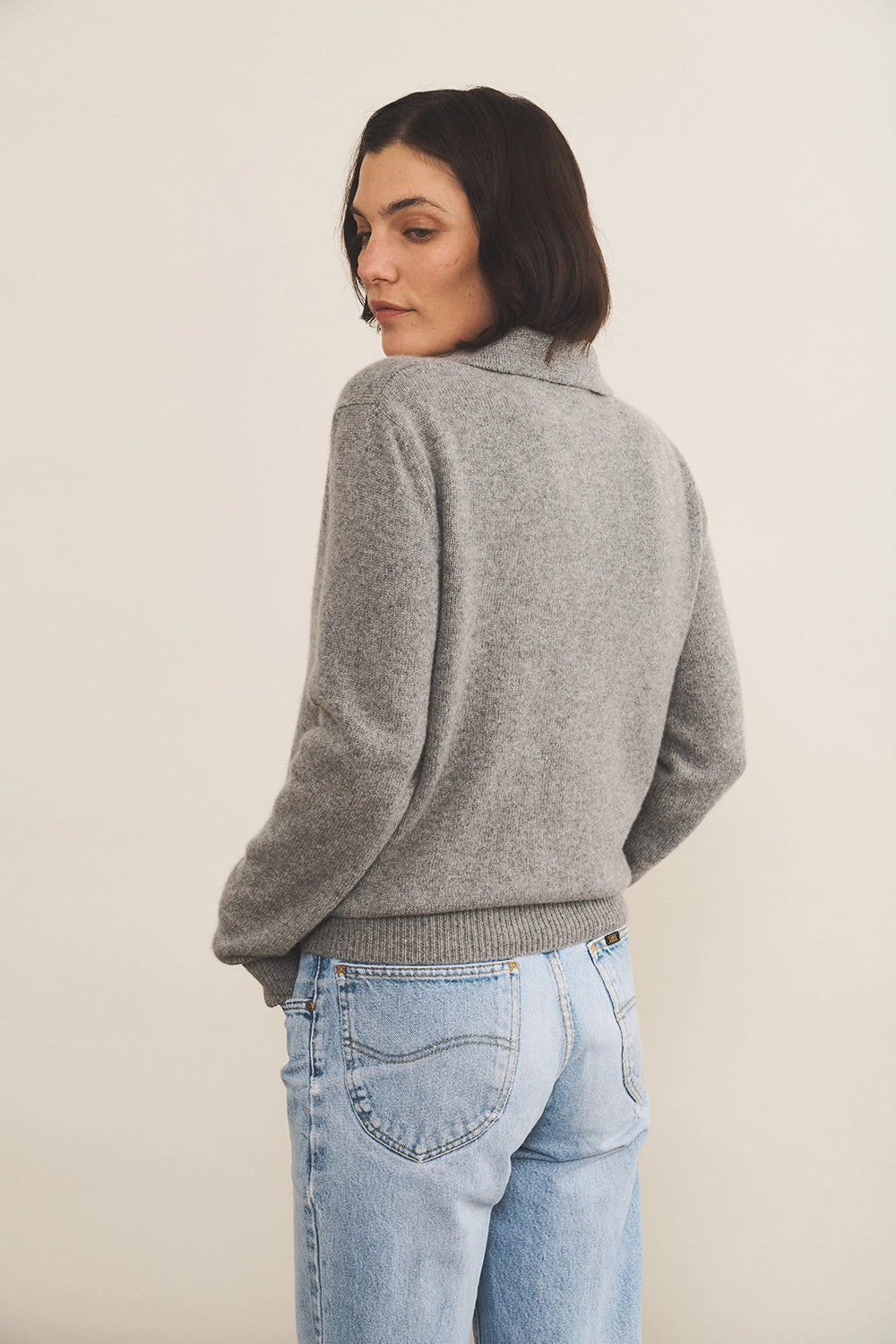 Grey cashmere polo sweater women - back view | Ralph | Linnea Lund