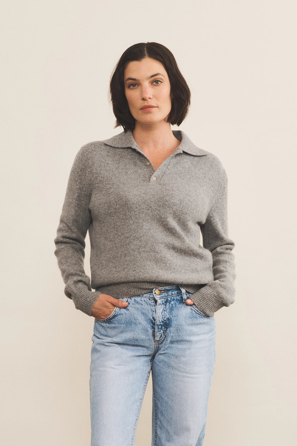 Grey cashmere polo sweater women - front view | Ralph | Linnea Lund