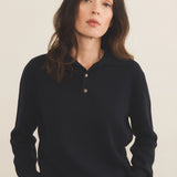 Navy blue cashmere polo sweater women - front view | Ralph | Linnea Lund