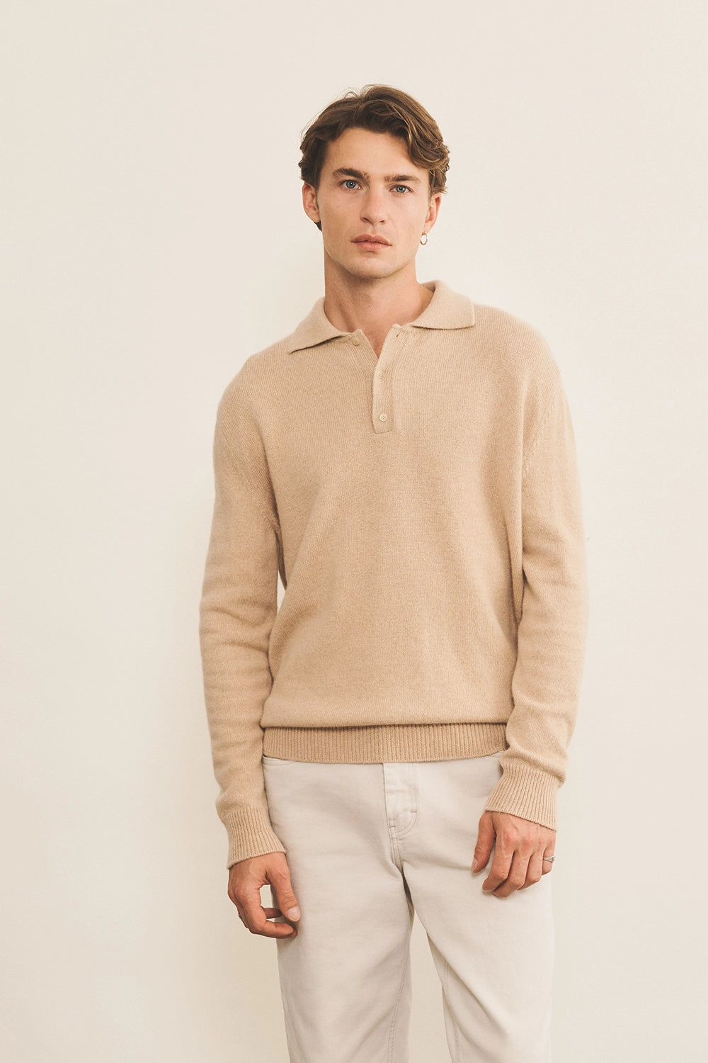 Light camel cashmere polo sweater men - front view | Ralph | Linnea Lund