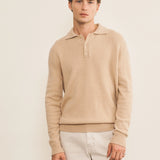 Light camel cashmere polo sweater men - front view | Ralph | Linnea Lund