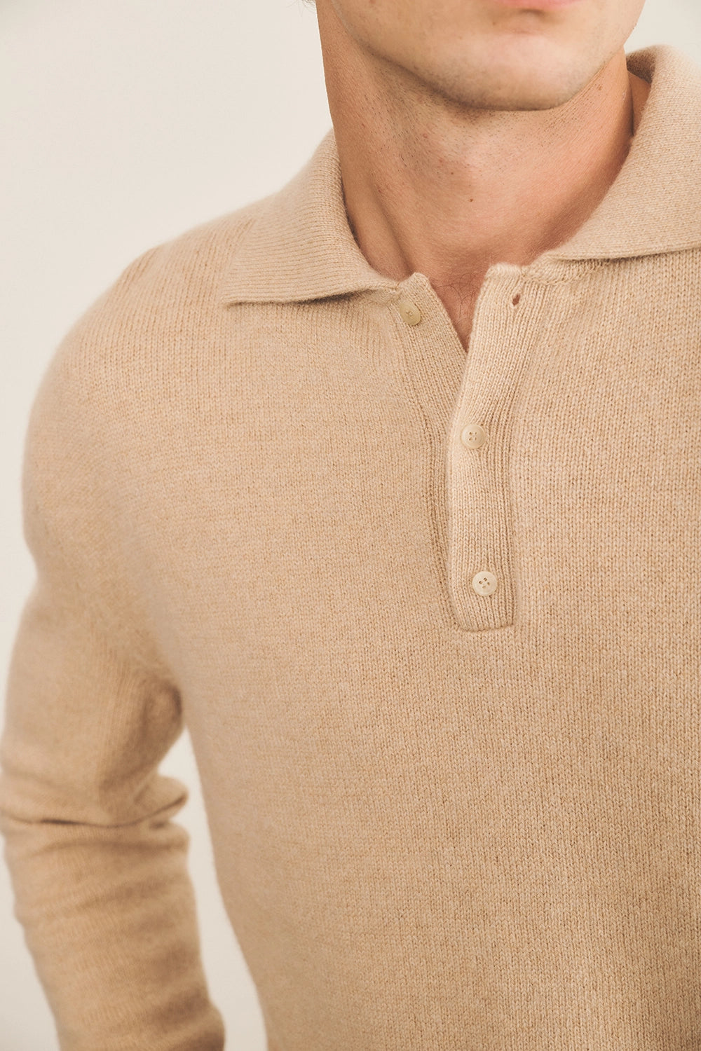 Light camel cashmere polo sweater men - focus view | Ralph | Linnea Lund