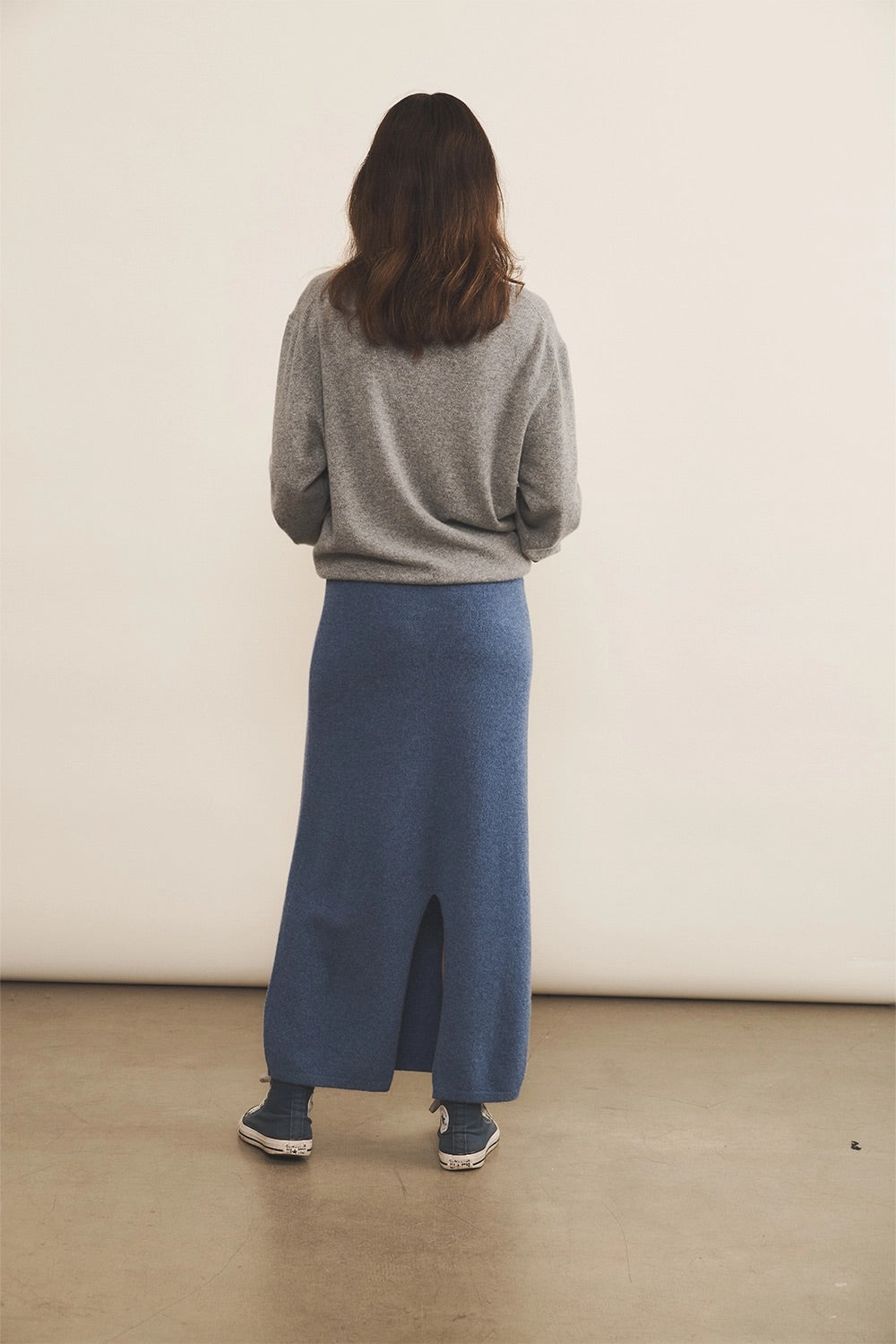 denim blue women cashmere skirt - back view | Astrid | Linnea Lund