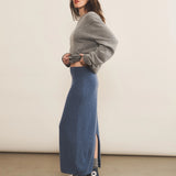 denim blue women cashmere skirt - side view | Astrid | Linnea Lund
