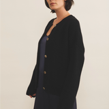 Black cashmere cardigan women- side view | Carole | Linnea Lund