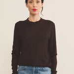 brown chocolate color cashmere tee shirt women - front view | Marcel | Linnea Lund