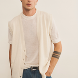Cashmere sleeveless cardigan men white - front | Nicolas | Linnea Lund