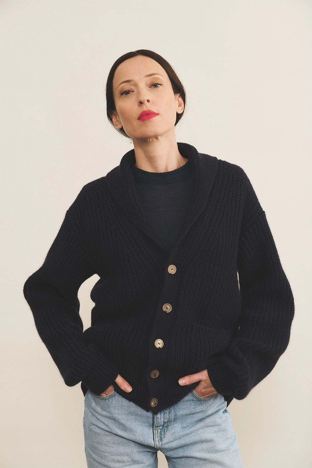 navy blue cashmere cardigan women - front | Philippe | Linnea Lund