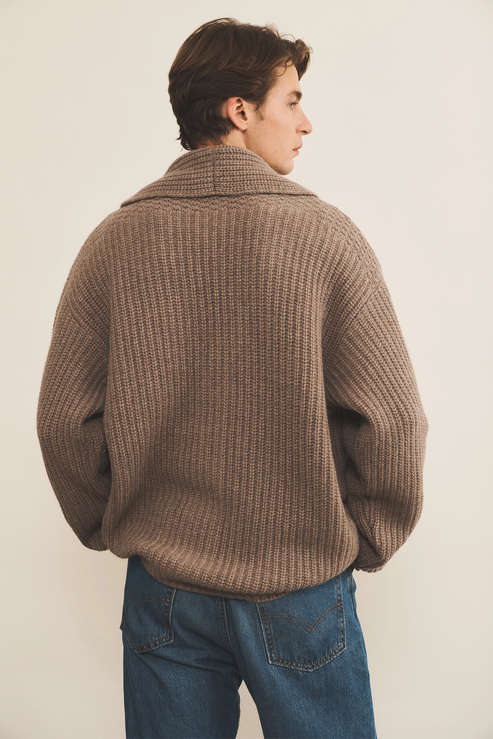 taupe cashmere cardigan men - back view | Philippe | Linnea Lund