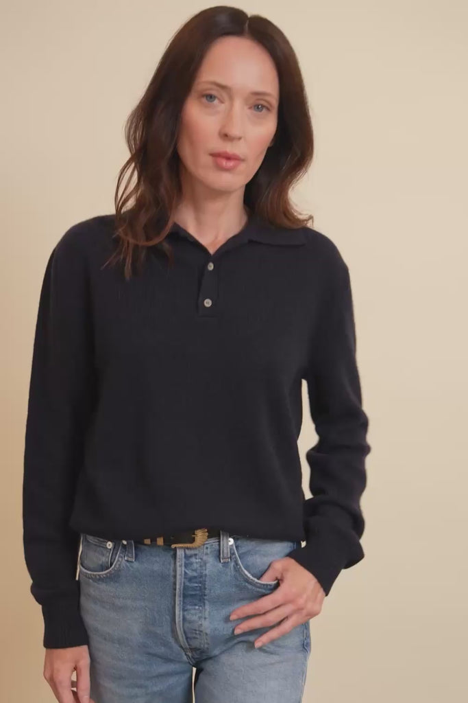 Navy blue cashmere polo sweater women - video | Ralph | Linnea Lund