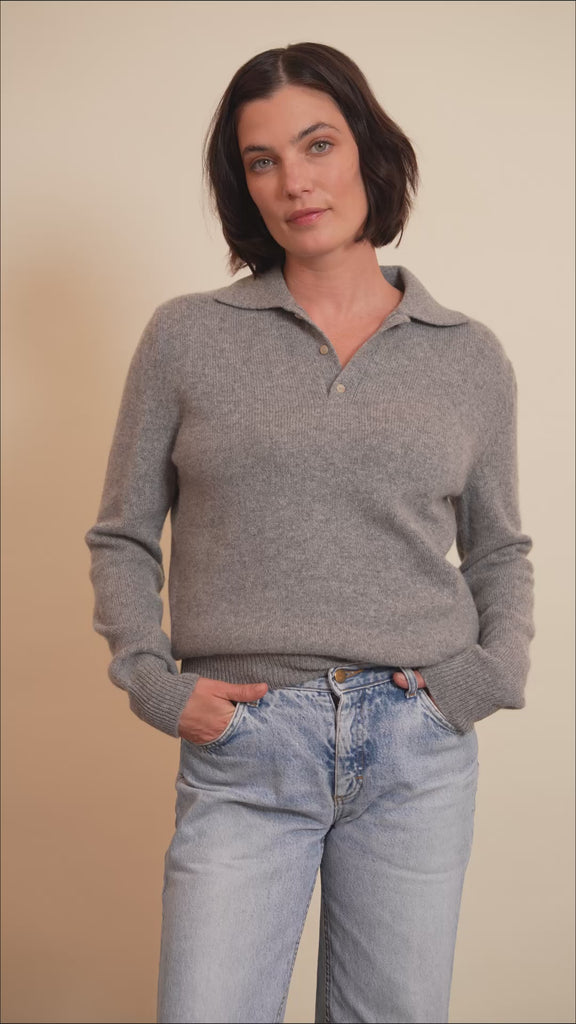 Grey cashmere polo sweater women - video | Ralph | Linnea Lund