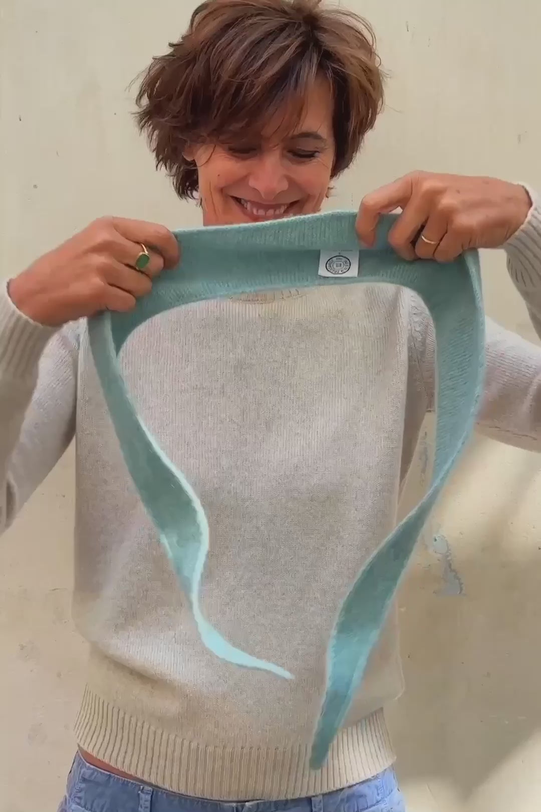 Aqua color cashmere sophie scarf bandana | Violette | Ines de la Fressange x Linnea Lund