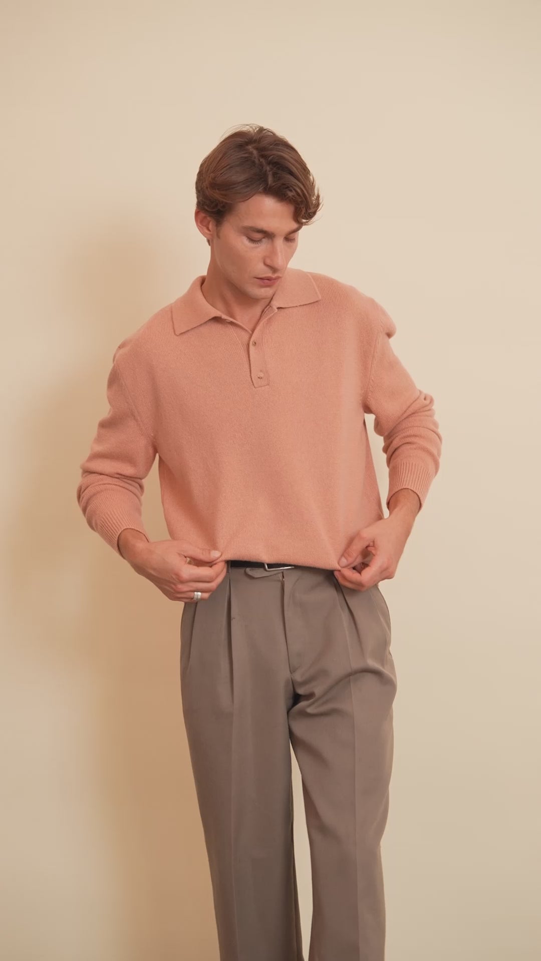 Salmon color cashmere polo sweater men - video | Ralph | Linnea Lund