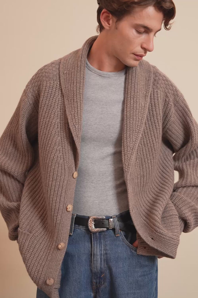 taupe cashmere cardigan men - video | Philippe | Linnea Lund