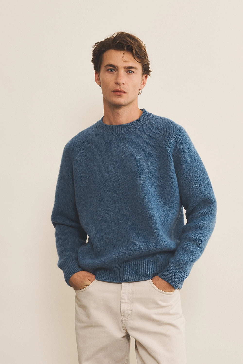 Blue denim cashmere sweater men - front view | Sergio | Linnea Lund