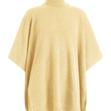 Pastel yellow cashmere poncho with turtle neck collar