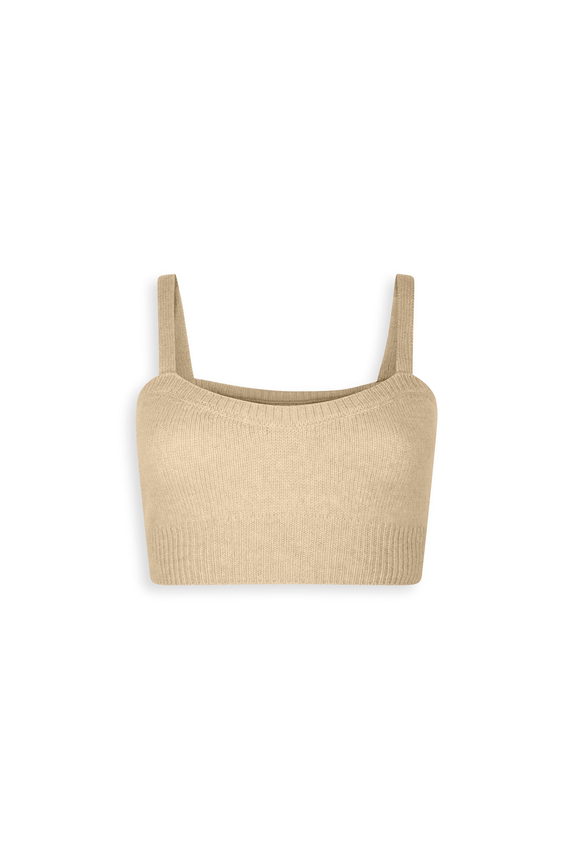 Cream cashmere crop top with straps.